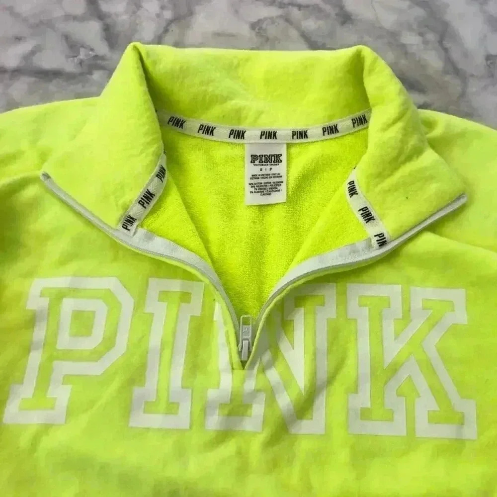 VS PINK Neon Yellow Quarter Zip Jacket Women's Size S
